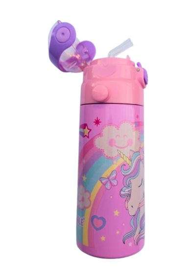 Askılı Pipetli Çelik Suluk Matara 550 Ml Uni Açık Pembe Pembe