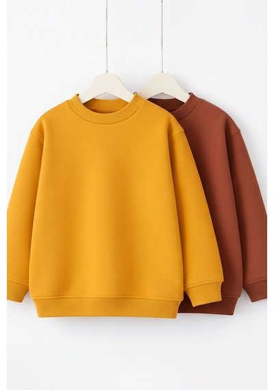 Zuzunga 2'li Basic Şardonlu Çocuk Sweatshirt Hardal - Kahverengi 9003