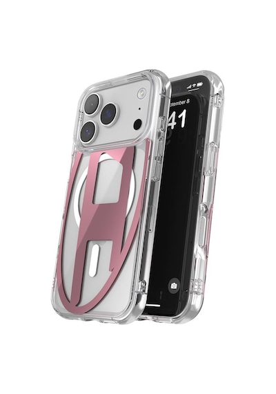 Diesel Apple iPhone 17 Pro Uyumlu Magsafe Destekli Oval D Metalik Kılıf - Pembe