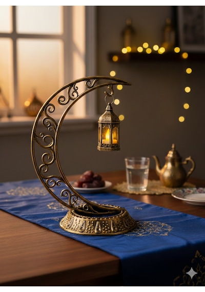 Dodomar 28 Cm Ramazan Dekoratif Masa Üstü Led Lamba Seti - Eskitme Gold Hilal - Kancalı Diğer
