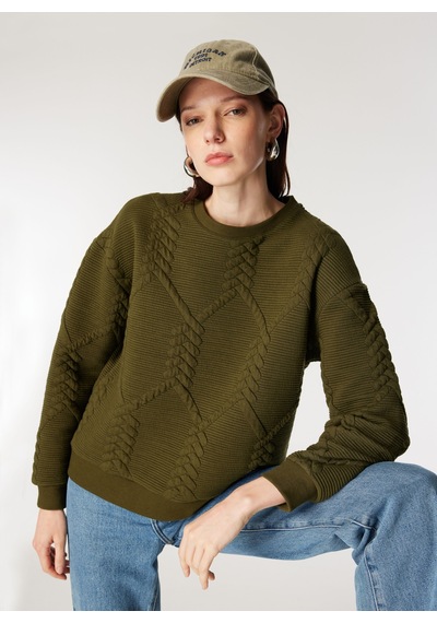 Mustang Haki Kadın Bisiklet Loose Fit Örgü Sweatshirt M4wl-swt-1927