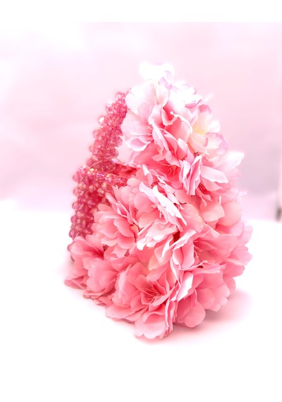 Luti Design El Yapımı Pembe Boncuk Çanta - Çiçek Detaylı