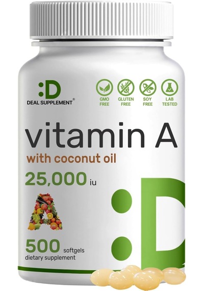Deal Supplement Vitamin A 25000 Iu 500 Coconut Oil Fish Liver Oil Vitamins For Eye Immune & Skin Health