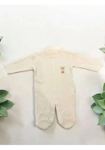 Zekids Bebek Çıtçıtlı Kedi İşlemeli Tulum-15069 Bej