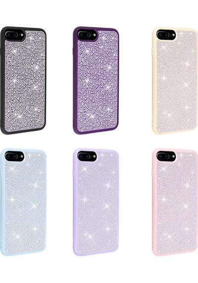 Apple Uyumlu iPhone 8 Plus Kılıf Parlak Taşlı Tasarım Zore Ston Kapak - Lila