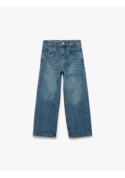 Koton Mom Fit İndigo Kız Çocuk Jean Pantolon 7wkg40036ad