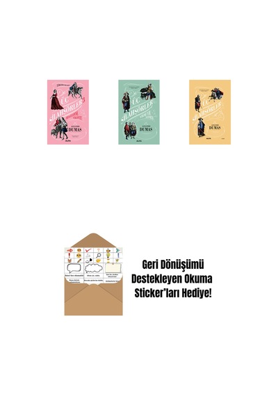 Üç Silahşörler 3 - Bragelonne Vikontu + Üç Silahşörler Yirmi Yıl Sonra Ciltli + Üç Silahşörler Ciltli + Okuma Sticker'ları