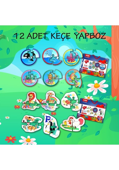 12 Set 42 Parça Tox Deniz Canlıları Ve Hayvanlar 2+ Keçe Yapboz