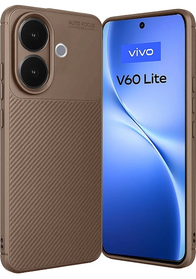 Vivo V60 Lite Uyumlu Kılıf Karbon Tasarım Kamera Korumalı Silikon Telefon Kılıfı Kapak Kahverengi