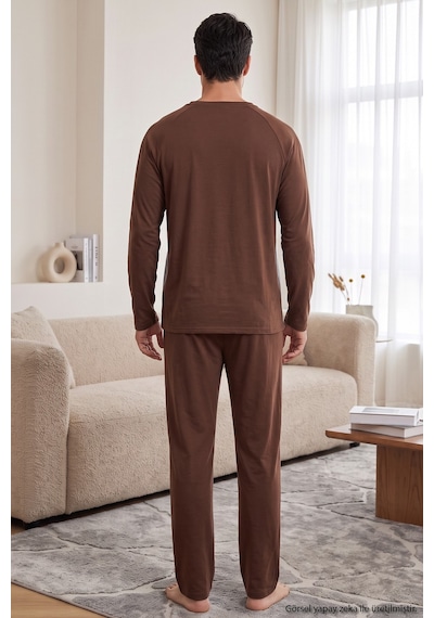 Siyah İnci Nakışlı Pamuklu Likralı Örme Pijama Takım 26241802 Kahverengi Siyah İnci Nakışlı Pamuklu Likralı Örme Pijama Takım 26241802 Kahverengi