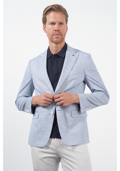 İmza Beyaz-lacivert Mono Yaka Örme 6 Drop Slim Fit Ceket 1002260153 Beyaz - Lacivert