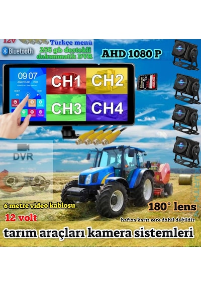 Dokunmatik Usb Mp5 Fm Dvr Ekran Ve 4 Ad Ahd180 Derece Kamera Seti