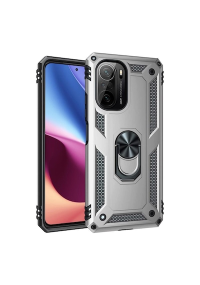 Xiaomi Poco F3 Kılıf Yüzüklü 360 Standlı Manyetikli Armor Zırh