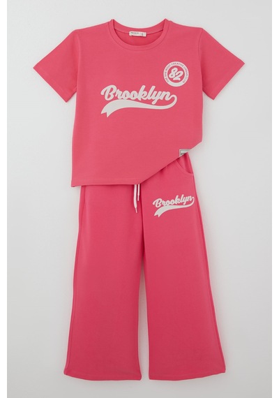 Breeze Kız Çocuk Pantolonlu Takım Brooklyn Yazı Baskılı Bağcıklı 8-14 Yaş, Fuşya