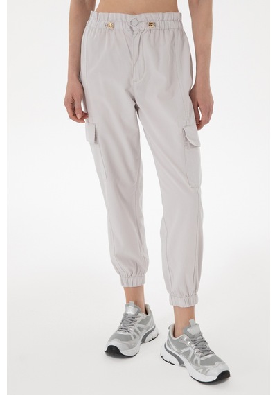 U.S. Polo Assn. Kadın Açık Gri Jogger Fit Kanvas Pantolon 50300356-VR001