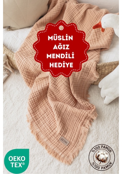 Zeypba Bebek & Çocuk İçin  % 100 Pamuk 4 Katlı Müslin Battaniye 110x110 CM Somon