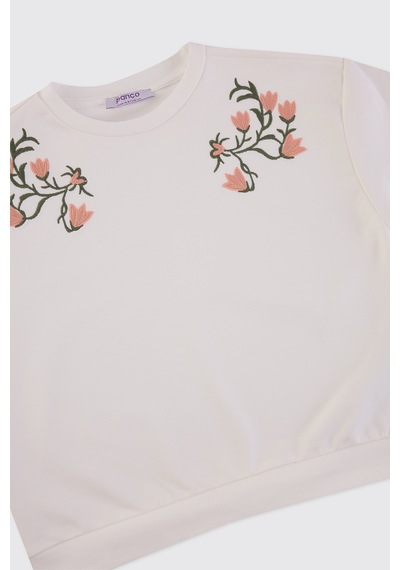 Panço Kız Çocuk Nakış Detaylı Ekru Sweatshirt 2521gk08028 Krem