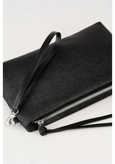 Vivaq Kadın Bellis Simli Siyah Astarlı Suni Deri Bilek Askılı Portföy El Ve Clutch Çanta SİYAH