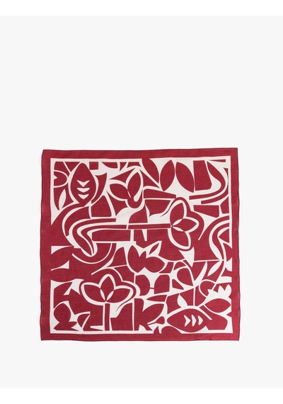Koton Çiçek Desenli Pamuklu Kare Şal Bordo 5sak50053aa Bordo