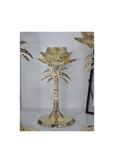 Chacha Home 3'lü Palmiye Gold Şamdan Gold