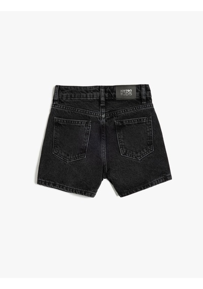Koton Taş Detaylı Pamuklu Cepli Denim Şort Siyah 5skg40050ad Siyah