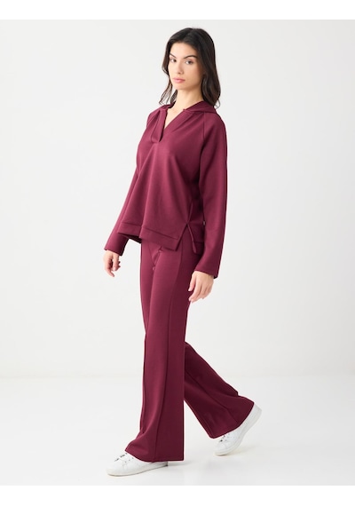 Jimmy Key Bordo Yüksek Bel Bol Paça Modal Jogger Pantolon 5ww114328562