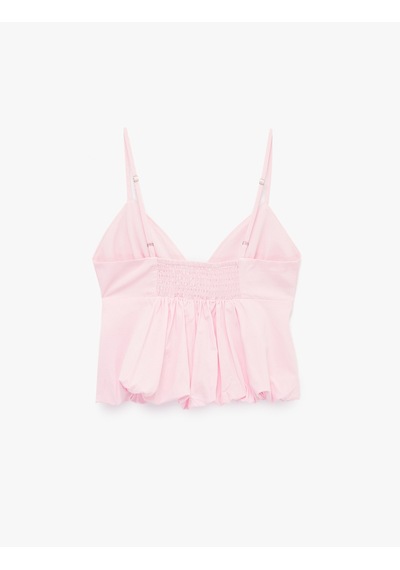 Koton Pamuklu Kolsuz V Yaka Volanlı Bluz Pembe 6sal30005ıw Gül