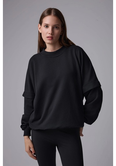 Defys Kadın Bisiklet Yaka Kol Detaylı Oversize Fit Basic Sweatshirt Siyah - 598314741 Siyah Defys Kadın Bisiklet Yaka Kol Detaylı Oversize Fit Basic Sweatshirt Siyah - 598314741 Siyah