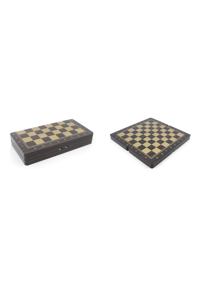 Lüks Ahşap Maun Görünümlü Katlanabilir 3 Ü 1 Arada Satranç Dama Tavla Seti 34 X 34 Cm Oyun Takımı
