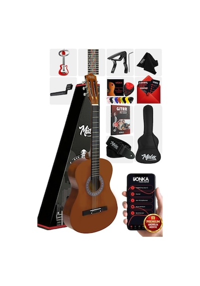 Midex Cg-270brw Brown Renk Klasik Gitar 4/4 Yetişkin Boy Sap Ayarlı Full Set