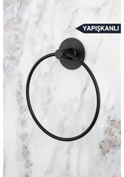 Yapışkanlı Havlu Askısı Yuvarlak Havluluk Ring Serisi Mat Siyah Genel