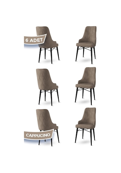 Canisa Neta Serisi, 1.sınıf Babyface Kumaş Sandalye, Siyah Gürgen Ayak, 6 Adet Cappucino Sandalye Sandalye Cappucıno Ayakları Siyah