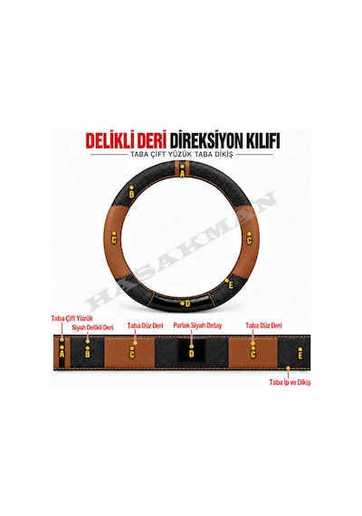Volvo S40 Dikme Direksiyon Kılıfı Delikli Deri Parlak Siyah Taba Detay Çift Yüzük Ve Dikiş 2004-2012