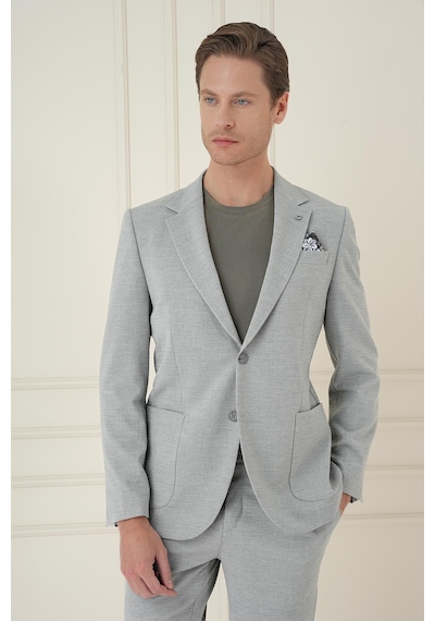 Efor Comfort Fit Mono Yaka Çift Yırtmaç Torba Cep Casual Gri Ceket C 698 Gri