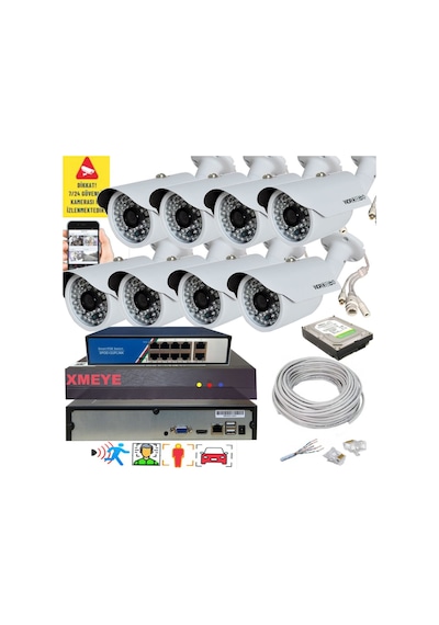 8 Li Yapay Zeka Destekli 5 Mp 1940p Görüntü Poe Bağlantılı 48 Ir Led Gece Görüş Ip Kamera Seti 748poe