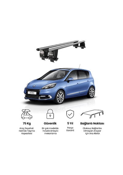 Royal Renault Grand Scenic 2009-2013 Uyumlu Gri Kilitli Ara Atkı Port Bagaj Tavan Barı