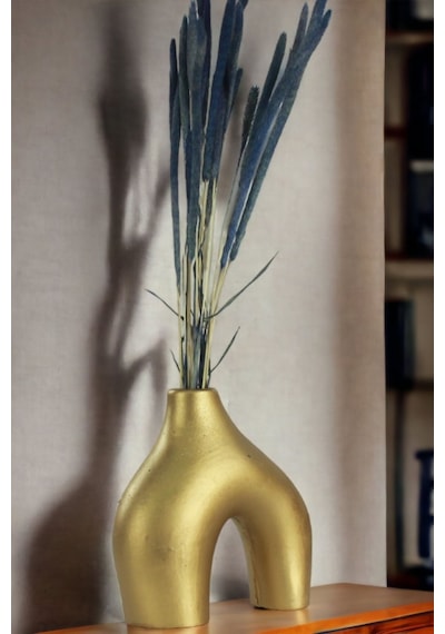 Dekoratif Vazo El Yapımı Siyah Renk Model 7 Altın Altın