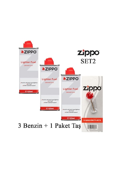 Zippo Çakmak İkmal Seti Bidon Benzin Fitil Taş Set