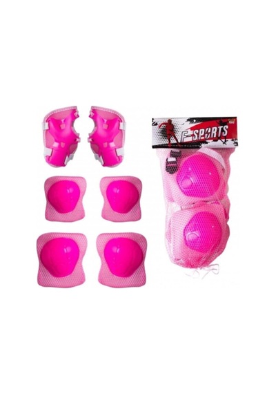 Unisex Pembe Kask Dizlik Dirseklik Koruyucu Set Renkli