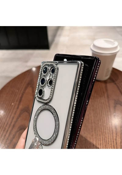 Samsung Galaxy S26 Ultra Uyumlu Şeffaf Taşlı Magsafe Özellikli Kılıf Siyah