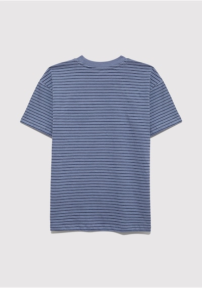 Mavi Çizgili Tişört Loose Fit / Bol Rahat Kesim 6610390-90788 Lacivert-90788