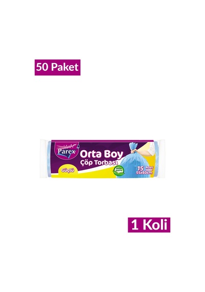 Güçlü Çöp Torbası Orta Boy 15'li 55 X 60 Cm 50 Paket 1 Koli
