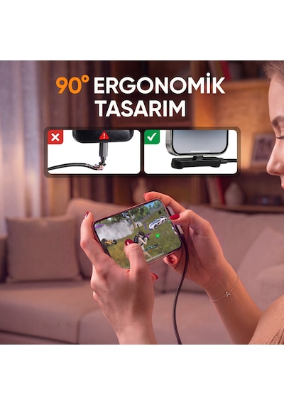 Juo 100w Type-c To Type-c Hızlı Şarj Kablosu Katlanabilir Standlı E-mark Çipli Örgülü 1.2 Metre Kablo
