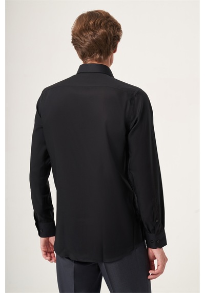 İmza Siyah İtalyan Yaka Oxford Slim Fit Kolay Ütü Pamuklu Gömlek 1004265270