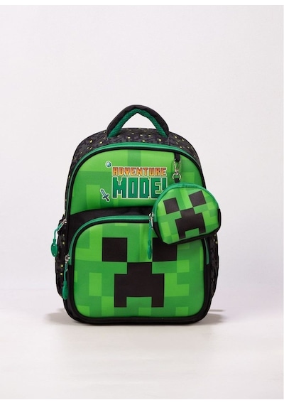 Waddell Deri Adventure Baskılı Minecrafter Temalı Baskılı Çocuk Kreş Anaokul Okul Öncesi Çantası Küçük Cüzdan Hediyeli Yeşil