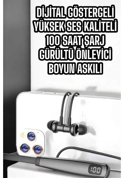 Boyun Askılı Bluetooth Kulaklık Uzun Şarj Süreli Dijital Göstergeli Kablolu Mh-hs7233-3252