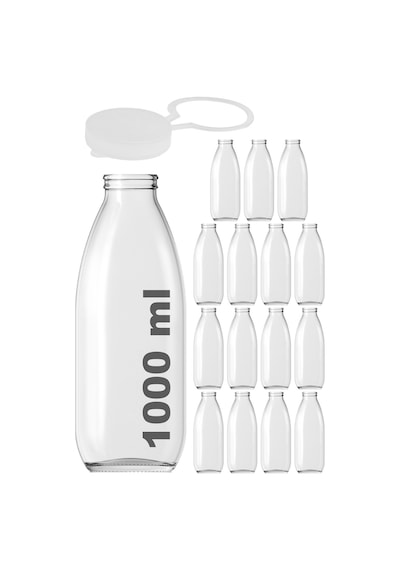 Afracam Süt Ayran Şişesi Şeffaf 1000 Ml Kapaklı Cam Şişe 15 Adet