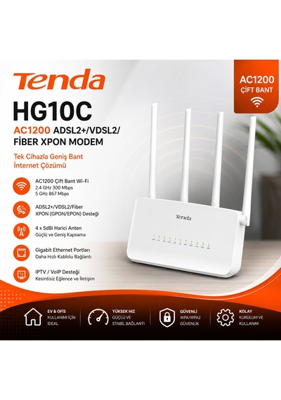 Tenda Hg10c Ac1200 Adsl2+/vdsl2/fiber Xpon Modem