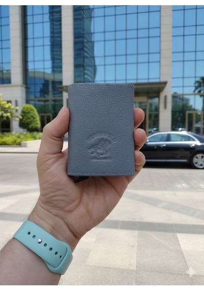 Newish Polo Mekanizmalı Rfid Özellikli Cüzdan Kredi Kartlık - Hakiki Deri Gri