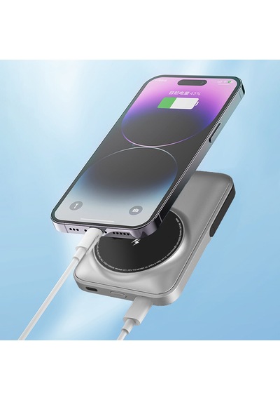 Lenyes Pw134d 15w 10000mah 20w Ultra İnce Dijital Led Ekranlı Standlı Wireless Powerbank Gümüş